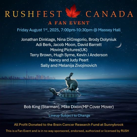 2025 RUSHFest Canada - Massey Hall, Jonathan Dinklage, Nina DiGregorio, Kevin Anderson, Terry Brown, Hugh Syme, Jacob Moon, David Barrett, Adi Berk, Nancy Peart, Judy Peart, Sally Zivojinovich, Melanija Zivojinovich, Bob King Mike Dixon, Moving Pictures